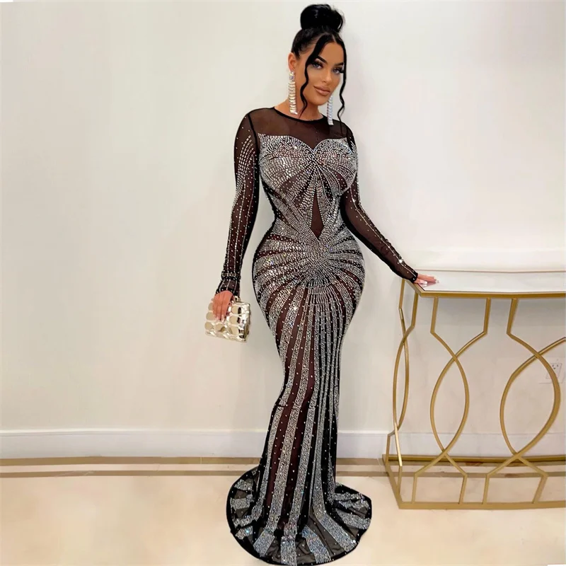 Sparkly Rhinestone Club Party Dress - Sexy Sparkly Crystal Rhinestones Mermaid Evening