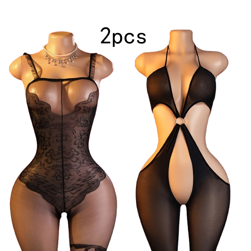 Lingerie - 2-Piece Set – Black Sexy Cut-Out