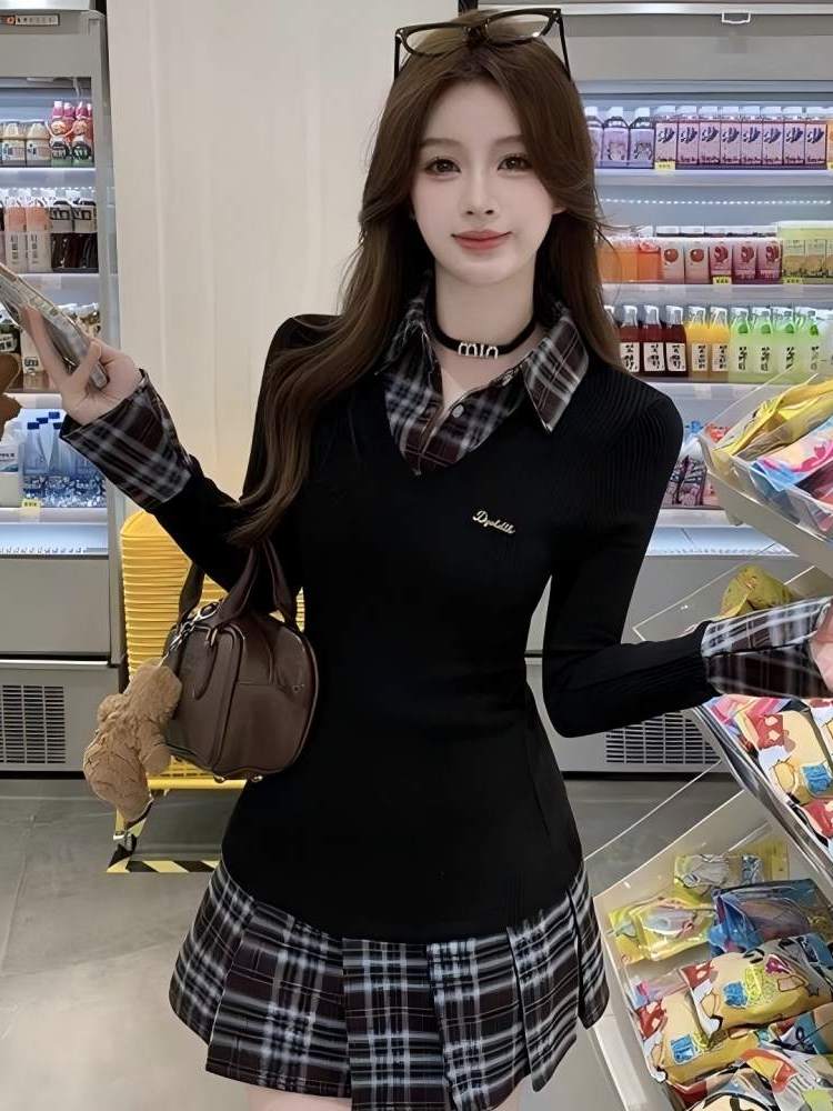 Korean Style A Line Shirt Dress - Korean Style Slim Fit Collar A-Line