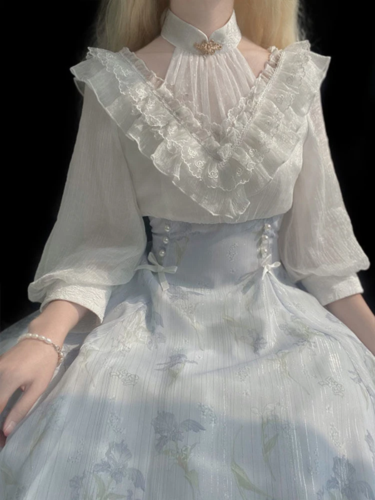 Women Floral Lolita One Piece  - French Vintage Floral Midi Dress ulasan dan harga