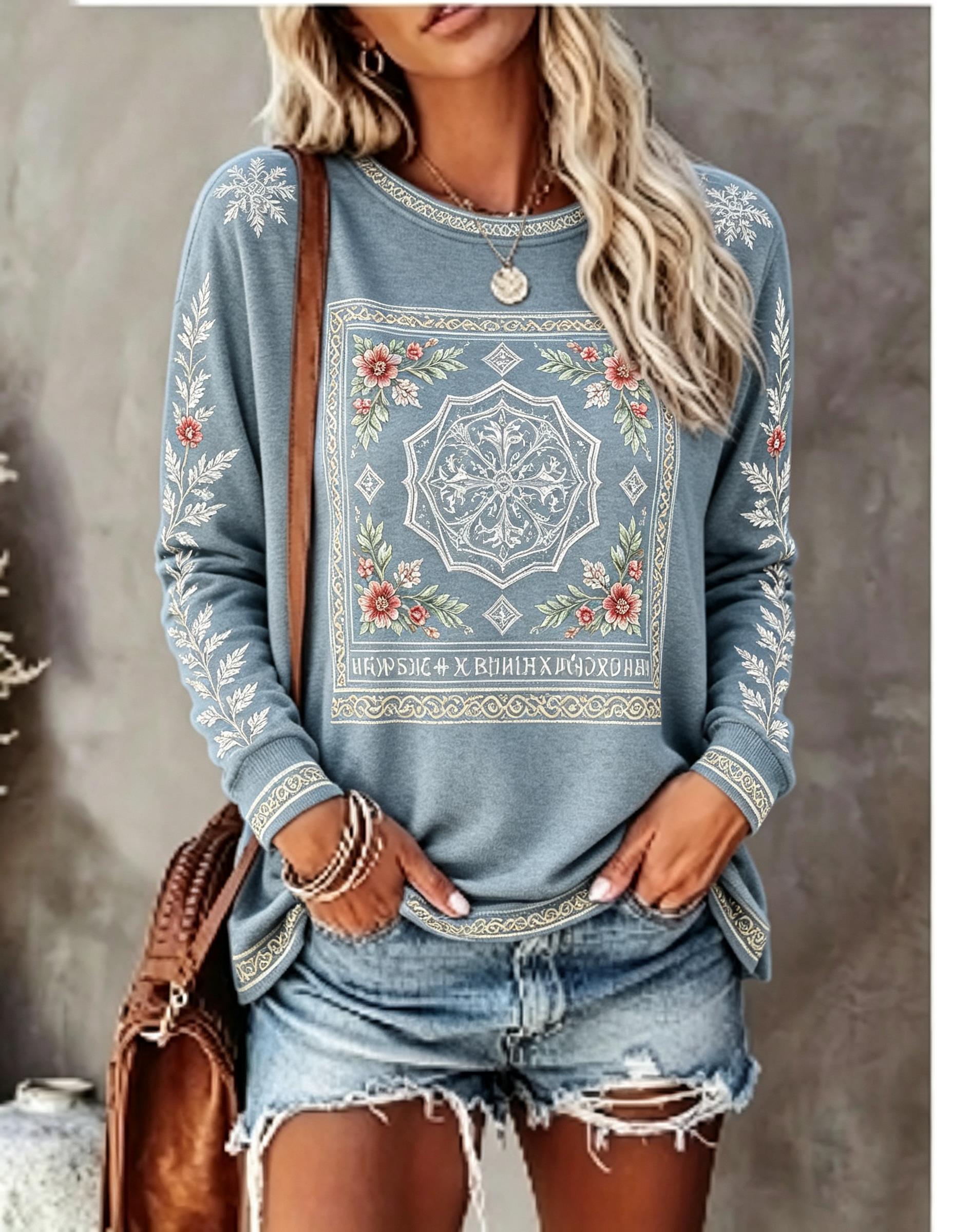 Women Crew Neck Long Sleeve T‑ - Blouses ulasan dan harga