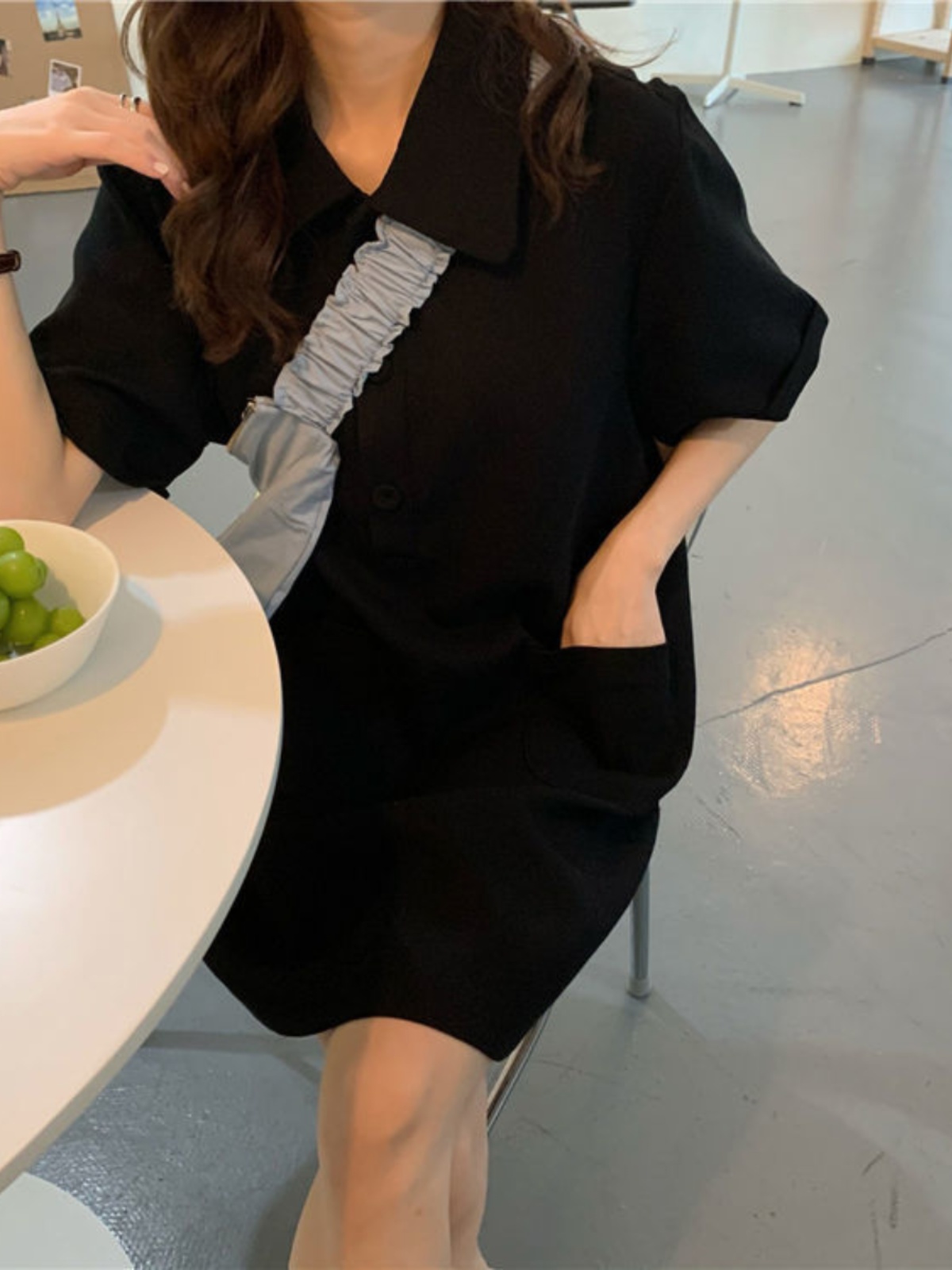 plus Size A-Line Dress  Collar - Korean Style A Line Shirt Dress ulasan dan harga