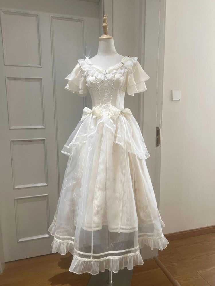 Forest Style Sweet Vintage Bow - French Vintage Floral Midi Dress ulasan dan harga