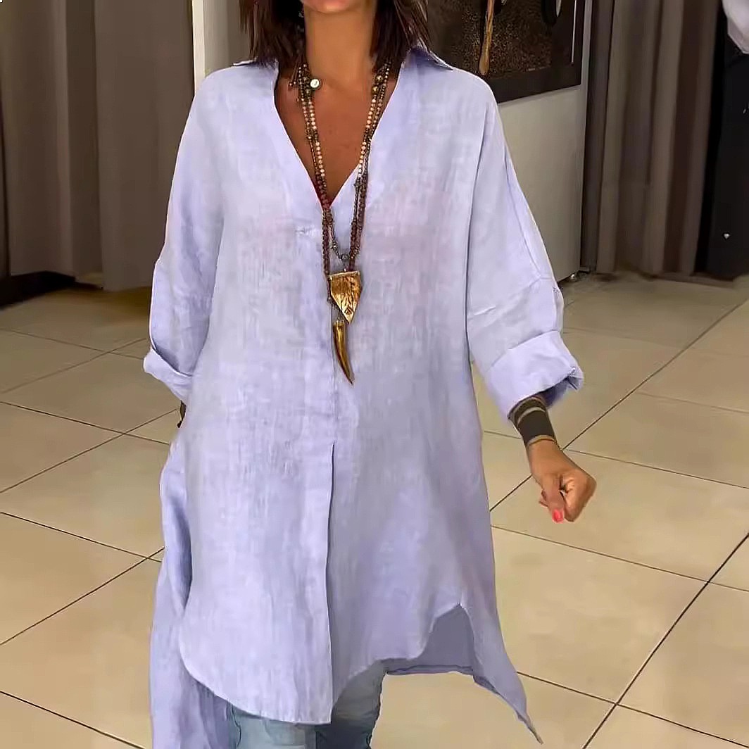 Women's Linen Shirt Dress Loos - Casual Loose Linen Shirt Dress ulasan dan harga