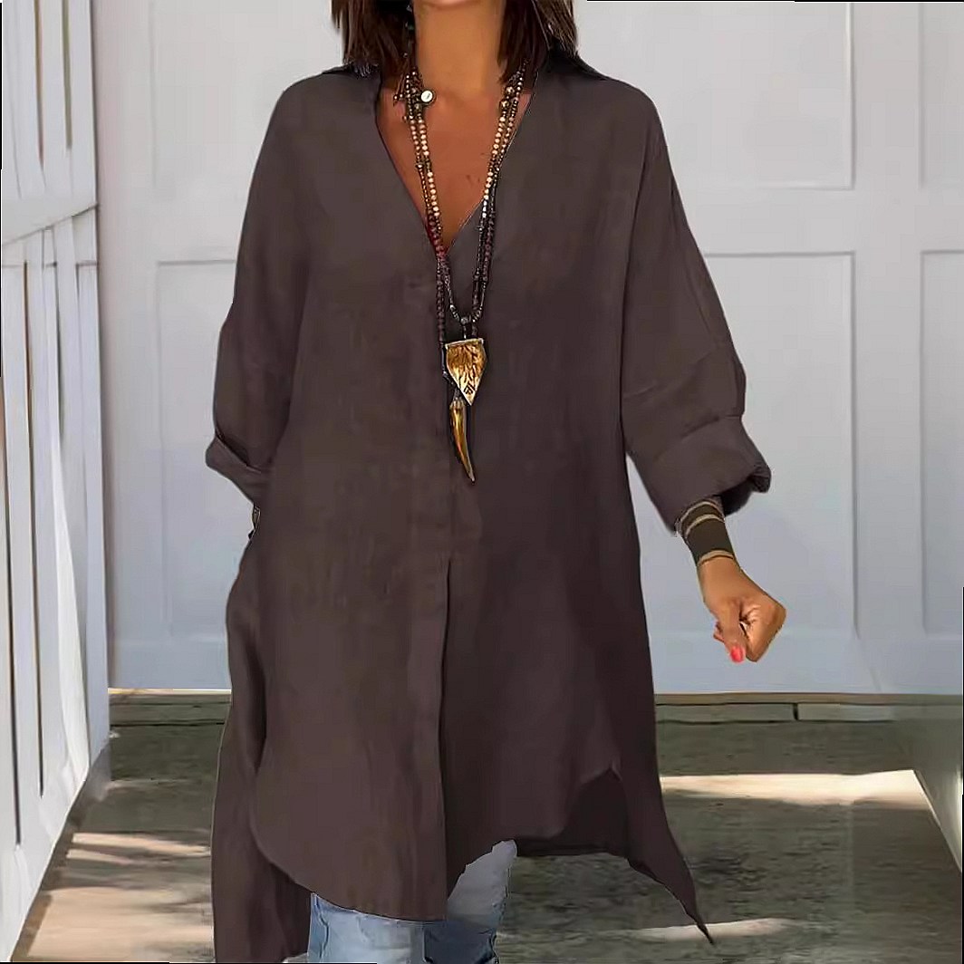 Women's Linen Shirt Dress Loos - Casual Loose Linen Shirt Dress ulasan dan harga