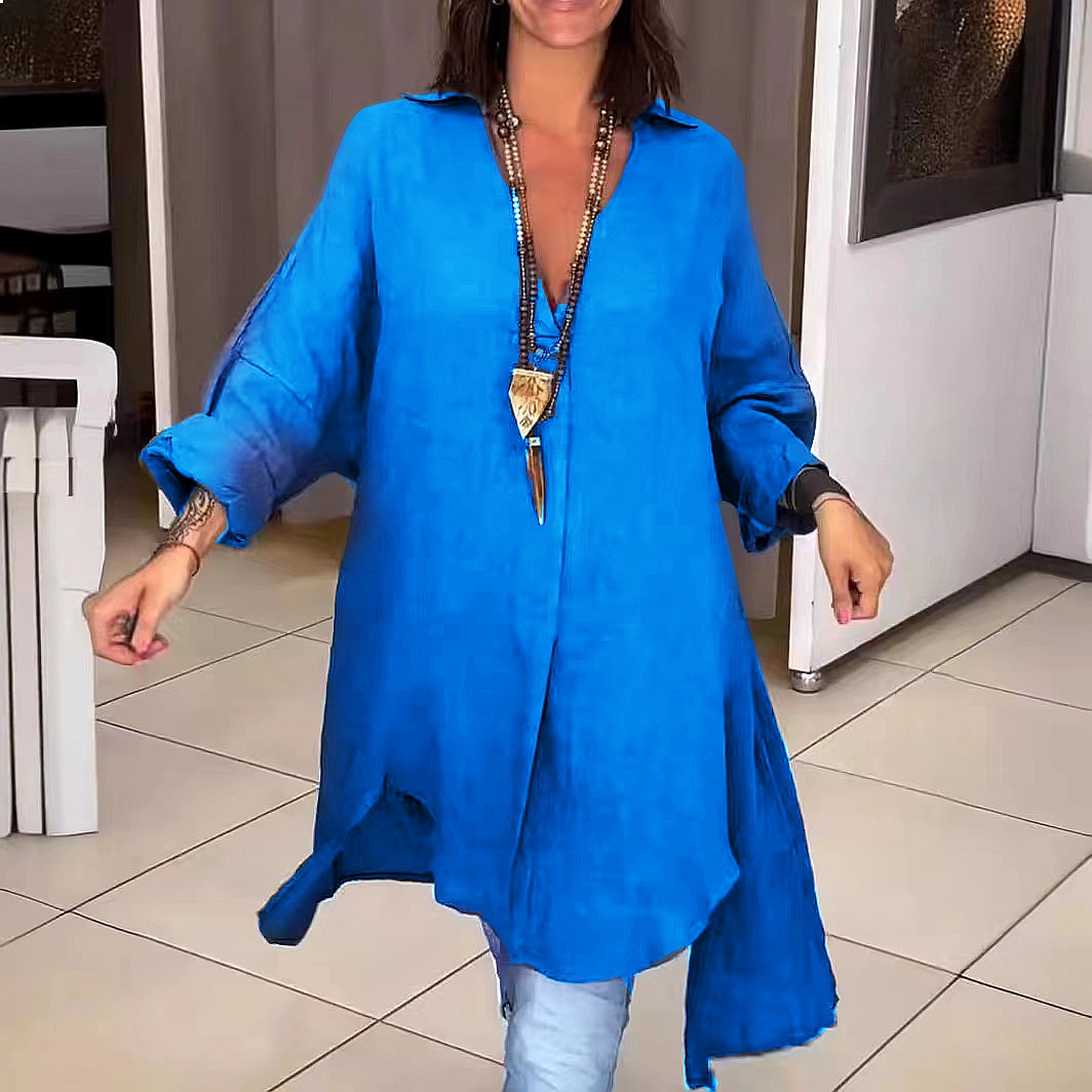 Women's Linen Shirt Dress Loos - Casual Loose Linen Shirt Dress ulasan dan harga