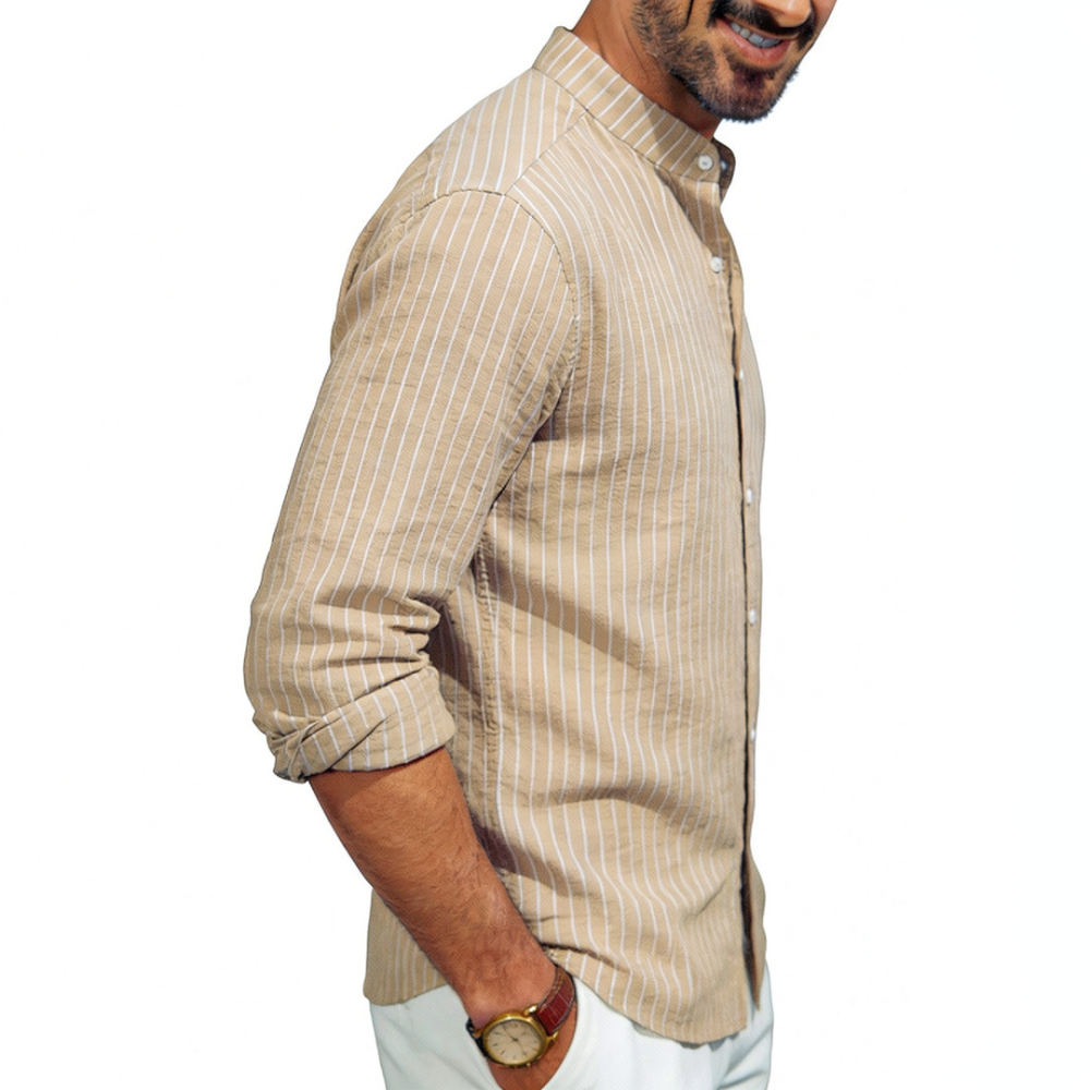 Mens Stand Collar Linen Shirt  - Casual Loose Linen Shirt Dress ulasan dan harga