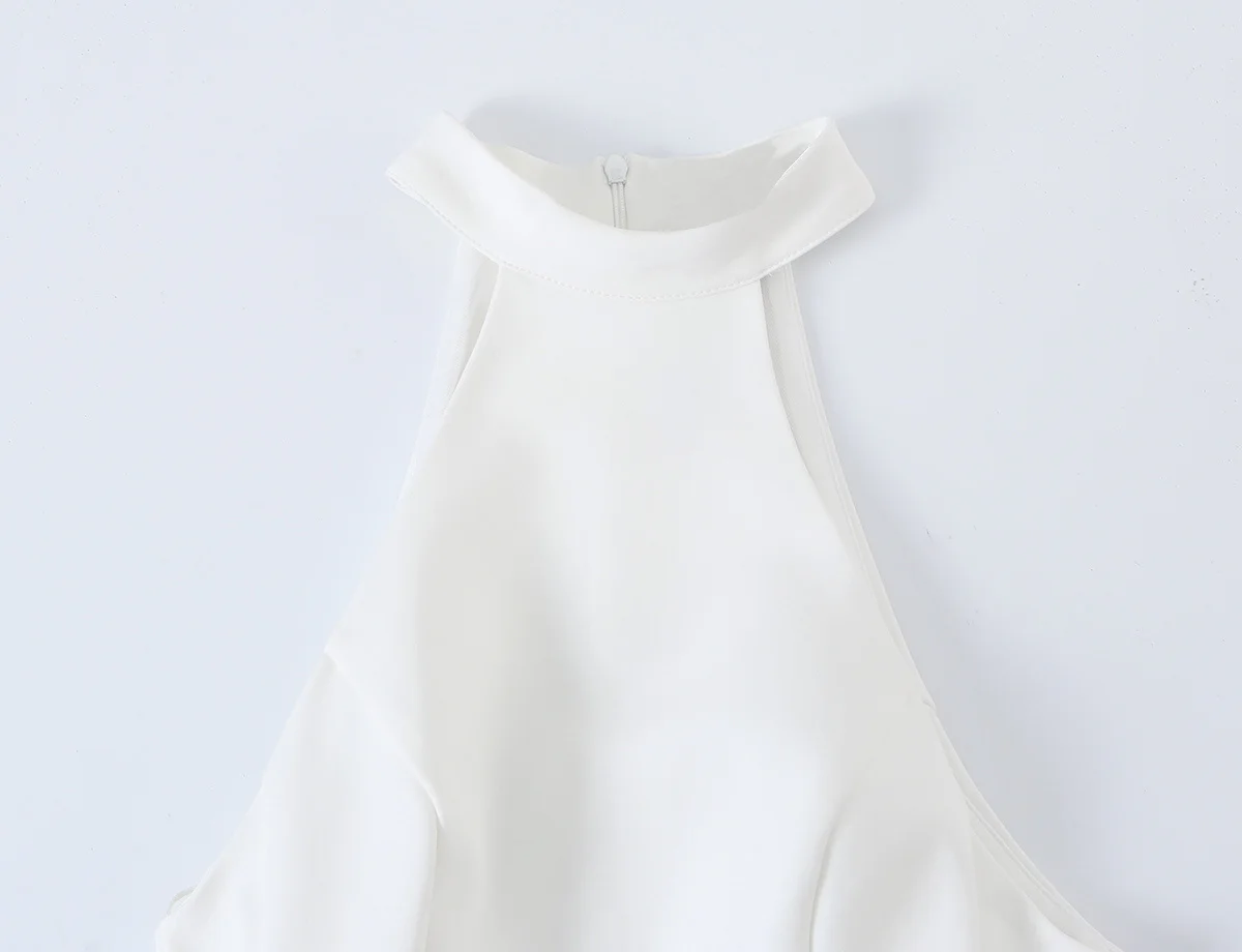 Women White High Neck Halter M - Y2K Backless Halter Mini Dress ulasan dan harga