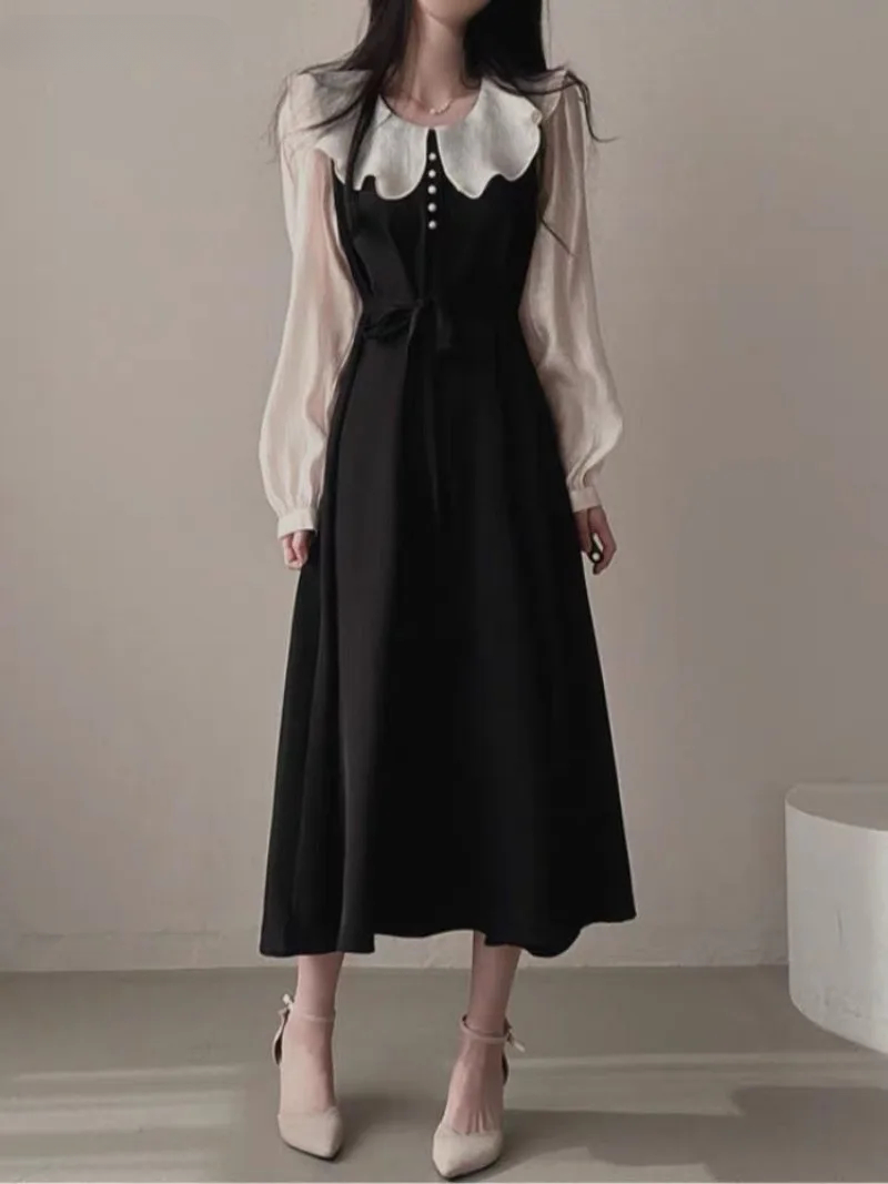 Long Sleeve Dresses Women Fren - French Vintage Floral Midi Dress ulasan dan harga