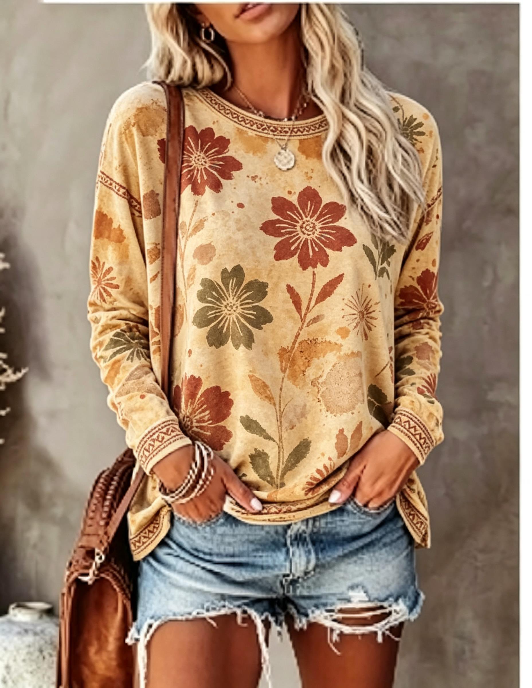 Women Crew Neck Long Sleeve T‑ - Blouses ulasan dan harga