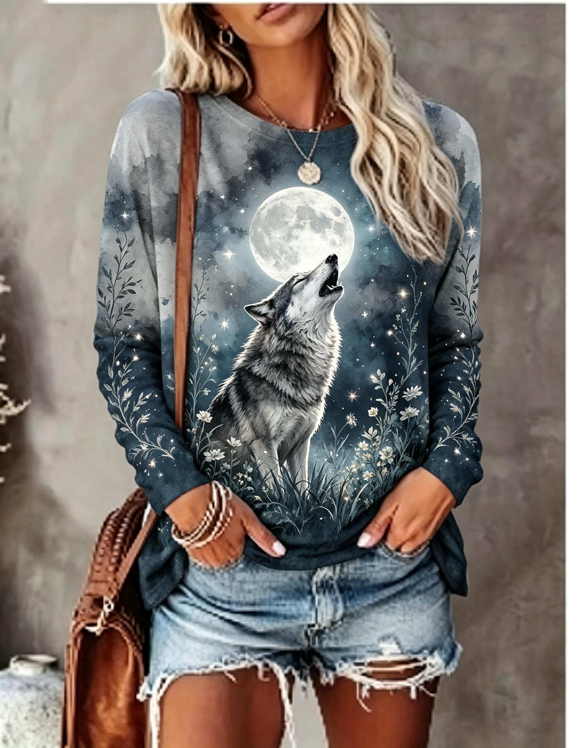 Women Long Sleeve T Shirt Howl - Blouses ulasan dan harga